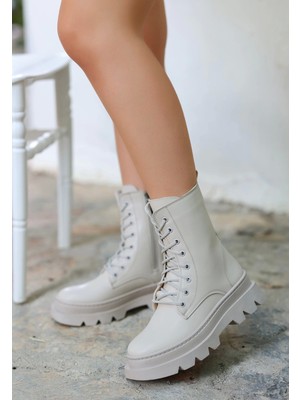 Biçomi Orge Bej Cilt Bağcıklı Bot