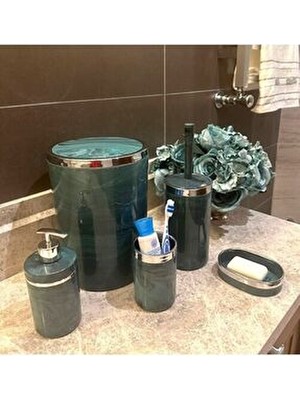 Banyo Seti 5'li, Yuvarlak, Akrilik-Çöp Kovası, Wc Fırçalık, Sıvı Sabunluk, Diş Fırçalık, El Sabunluk