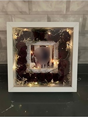 Verda Çerçeve Ahşap 25x25 Ledli Fotoğraf Bölümlü Çerçeve Kişiselleştirme İçin Gül Tasarımları