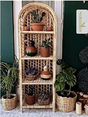 El Yapımı Hasır Banyo Mutfak Balkon Teras Salon Ofis Erzak Kitaplık Saksılık 4 Raflı Dekoratif Dolap