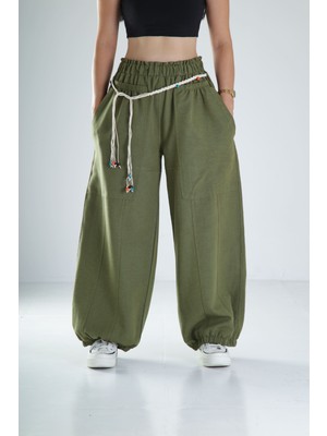 Tasarım Keten Haki Baggy Pantolon