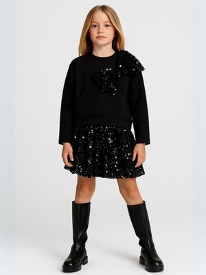 Kız Çocuk Dalgıç Kumaş Pullu Sweatshirt