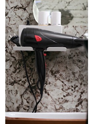 Risingmaber Beyaz Metal Yapışkanlı Saç Kurutma Askısı Modern Tasarım Banyo Düzenleyici Organizer Fön Makinelik