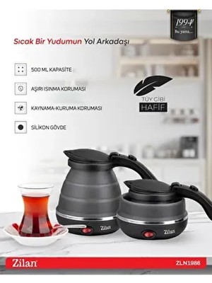 ZLN1986 Su Isıtıcı | 0,5 L. | 750W Katlanabilir Mini Seyahat Kattle | Paslanmaz Çelik Tabanı