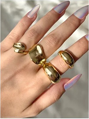 Kadın Gold Renk 4 Lü Tasarım Yüzük Seti