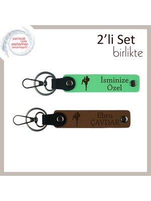 Erkek Sevgiliye Boks Motifli Doğum Günü Hediyesi, Kişisel Isimler Yazılı Anahtarlık, F Yeşil-A Kahve