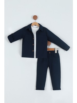Erkek Çocuk Pamuklu Gömlek Tişört Pantolon 3'lü Alt Üst Takım