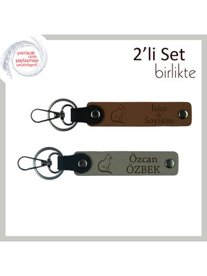 Kedici Tarzlara Uygun Hediye, Minik Pati Desenli, Kişisel Anahtarlık Seti, Açık Kahve-Kül Gri