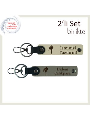 Boks Temalı Anlamlı Doğum Günü Hediyesi, Erkek Sevgiliye Deri Anahtarlık, Sütlü Kahve-Kül Gri