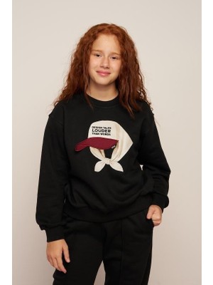 Loco Loco Şapkalı Kız Sweat - Siyah