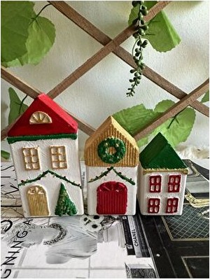 3lü Dekoratif Yılbaşı Model Ev Biblo