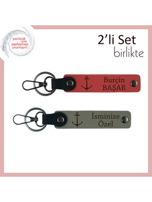 Denizci Figürlü Anahtarlık, Gemi Temalı Sevdikler Için Uygun 2’li Set, Nar Çiçeği-Kül Gri