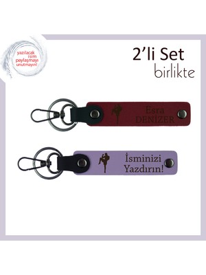 Tekvando Temalı Minimalist Anahtarlık, Kız Arkadaşa Kişisel Hediye, Isim Yazılı Set, Bordo-Lila
