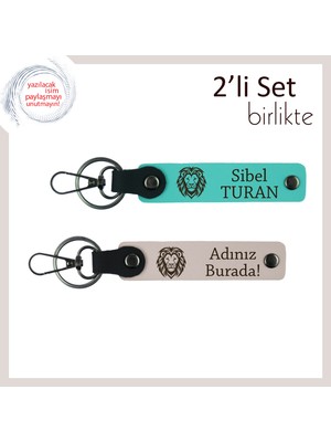 Kaplan Figürlü Erkek Sevgiliye Uygun Doğum Günü Hediyesi, Yazılabilir Anahtarlık, Turkuaz-Pudra