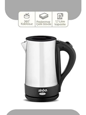 SK-8022 Kablosuz Su Isıtıcı Paslanmaz Çelik Kettle