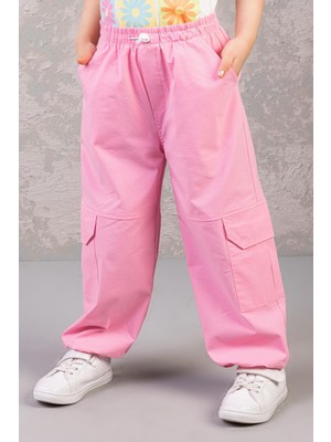 Yan Cepli Paraşüt Pantolon - Pembe