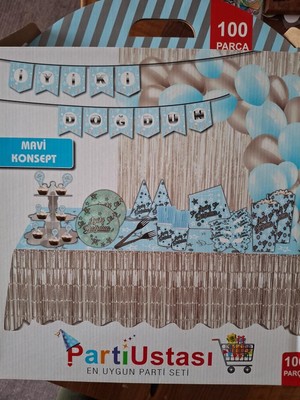 100 Parçalı Mavi Konsept Doğum Günü Seti