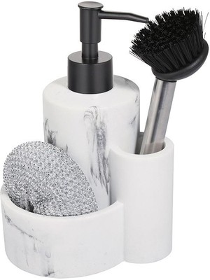Polyester Sıvı Sabunluk, Süngerlik ve Lavabo Fırçası – Dekoratif & Dayanıklı
