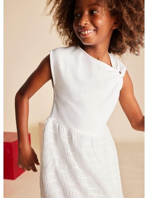 Mayoral Omuz Büzgülü Elbise - Krem