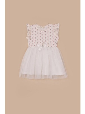 Kalpli Tüllü Elbise - Ekru