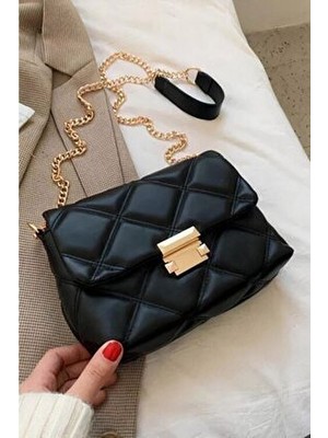 Bag & More Kadın Siyah Kapitone Desenli Zincir Askılı Omuz Çantası Kapitone