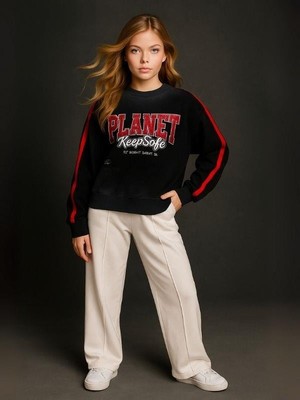 Kız Çocuk Pamuklu Geniş Paçalı Oversize Tasarım  Eşofman Alt