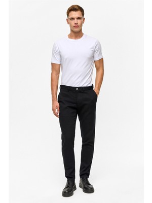 Siyah Slim Armürlü Kanvas Pantolon