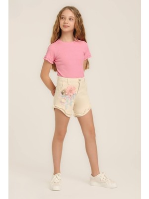 Escabel Çiçekli Şort - Krem