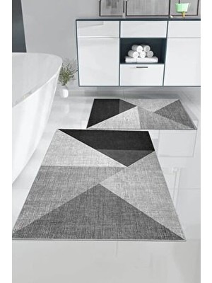 Olivia Digital Baskı Yıkanabilir Kaymaz Taban 2li Banyo Paspas Takımı 60X100-50X80