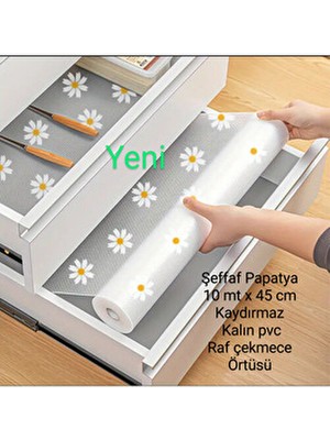 Papatya Tasarımlı Kaymaz Raf Astarı Rulosu -Mutfak, Buzdolabı & Dolaplar Için Çekmece Matı, 45 x 10