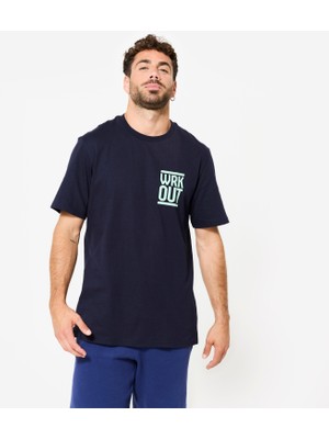 Domyos Erkek Düz Kesim Spor Tişörtü - Mavi/siyah - Fitness