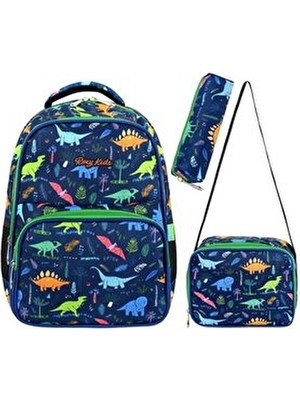 Lisanslı Dinazor Desenli Ilkokul Çantası,beslenme Çantası ve Kalem Kutusu Seti