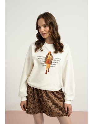 Loco Loco Kız Baskılı Sweat - Ekru