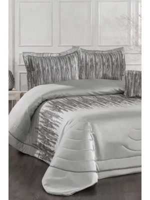 Reyes Elyaf Dolgulu Çift Kişilik 250X255 cm Yatak Örtüsü Gri