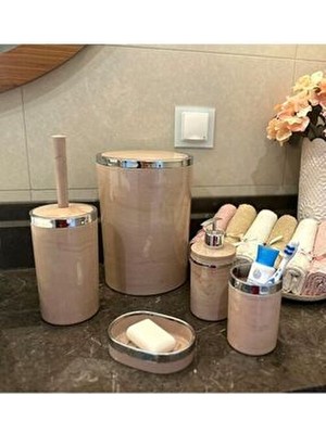Banyo Seti 5'li,yuvarlak,akrilik-Çöpkovası, Wcfırçalık,sıvı Sabunluk,diş Fırçalık,el Sabunluk