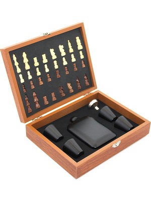 Ahşap Kutulu Satrançlı Matara Seti 6 Oz