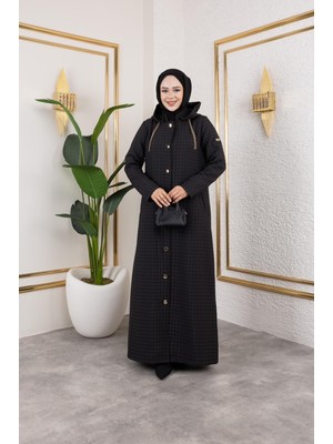 Edahan Kadın Büyük Beden Tam Boy Kapüşonlu Düğmeli Astarsız Kapitone Mont/ceket