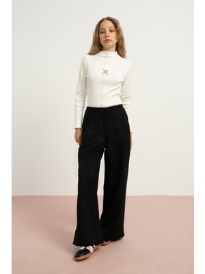 Loco Loco Süet Geniş Paça Pantolon - Siyah