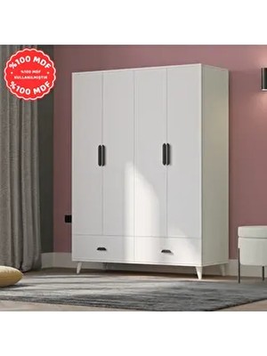 Inci 4 Kapaklı 2 Çekmeceli Gardırop Beyaz %100 Mdf