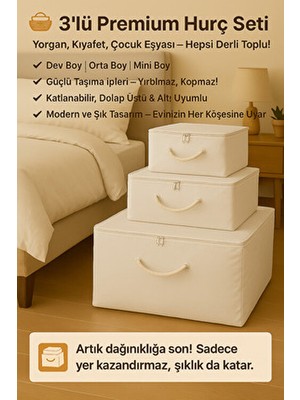 3'lü Dev Boy, Büyük Boy, Mini Boy Hurç Seti Pratik ve Şık Depolama, Fonksiyonel Çözüm