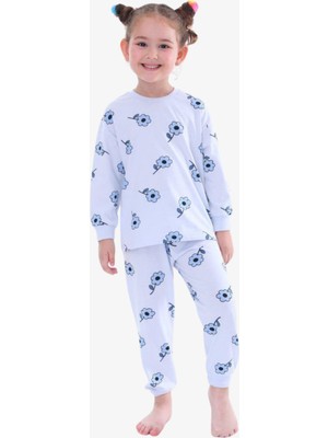 Mavi Çiçekli Kız Pijama Takımı - Mavi