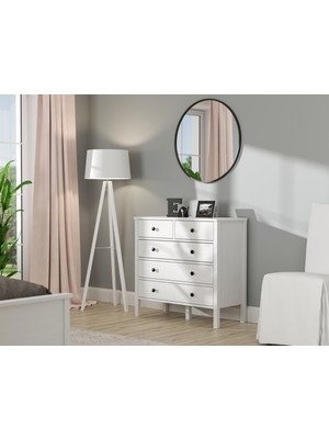 Sakura Hunerika Elaya 5 Çekmeceli Şifonyer-Wood Beyaz 90 cm Genişlikte Modern Tasarım