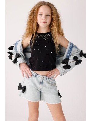 Jena Yanları Fiyonklu Kot Şort - Mavi