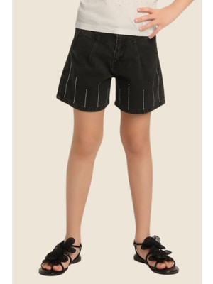 Escabel Taşlı Kız Şort - Siyah