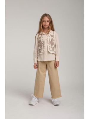 Escabel Işlemeli Kız Yelek - Vizon