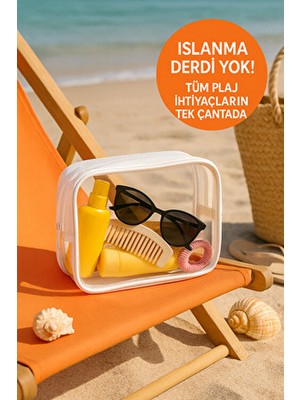 Hig Home Şeffaf Su Geçirmez Plaj Çantası Beyaz Renkli Polyvinyl Materyal ile Tatil İçin Şık Organizer