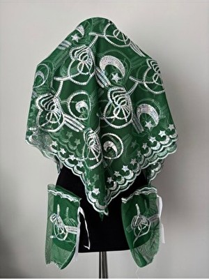 Yeşil Damat Sağdıç Kına Omuz Örtüsü ,şalı ,erkek Duvağı ,kına Duvağı,eldivenli Osmanlı Duvağı