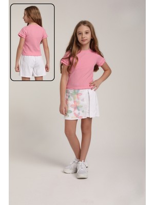 Escabel Çiçekli Şort Etek - Beyaz