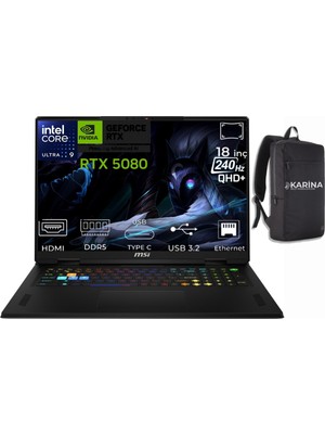 Msı Vector 18 Hx Aı Ultra 9 275HX A2XWIG-666XTR-15 96GB 4tb RTX5080 16GB Freedos 18" Wqxga Gaming Laptop & A2XWIG666XTRK15