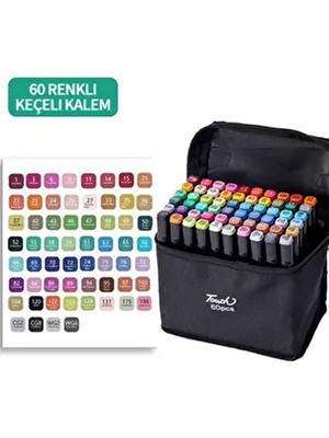 60 Renkli Çift Uçlu Kalın/ince Uçlu Keçeli Marker Seti - Profesyonel Çizim ve Boyama
